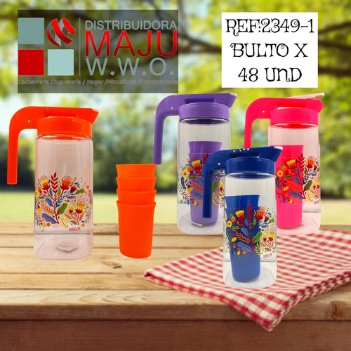 Jarra Plastica 2500 Ml Con Vasos Plasticos