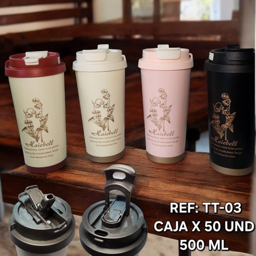 Termo 500 Ml Decoracion Flores Y Frases Con