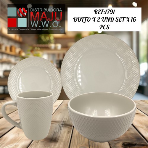 Vajilla Ceramica Texturizada Color Beige De 4