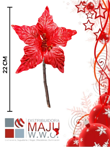 Flor Navideña Pequeña 5 Petalos Hoja Brilla