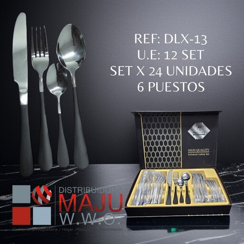 Juego De Cubiertos Plateado Y Negro De 24Pc