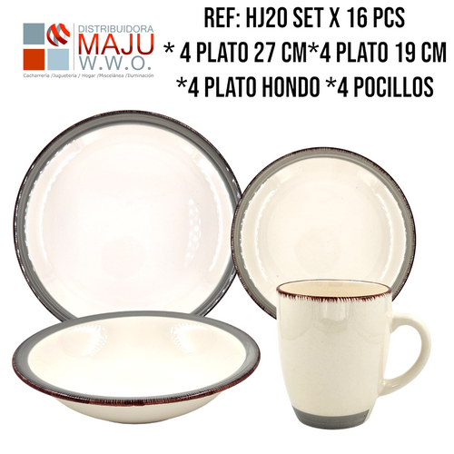 Vajilla Ceramica De 4 Puestos 16 Pcs En Caja