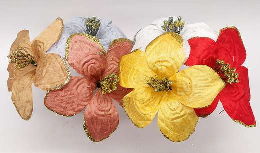 Flor Navideña 5 Petalos Tipo Tela Sencilla