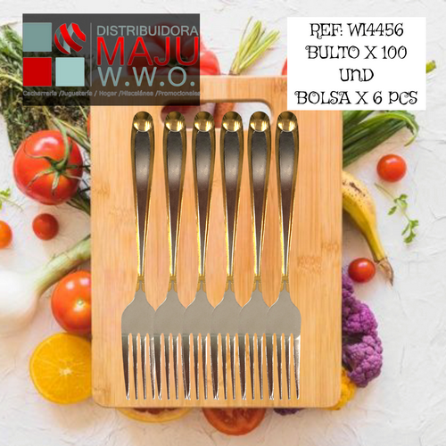 Tenedor Con Relieve Dorado De Bambu 6Pcs 4