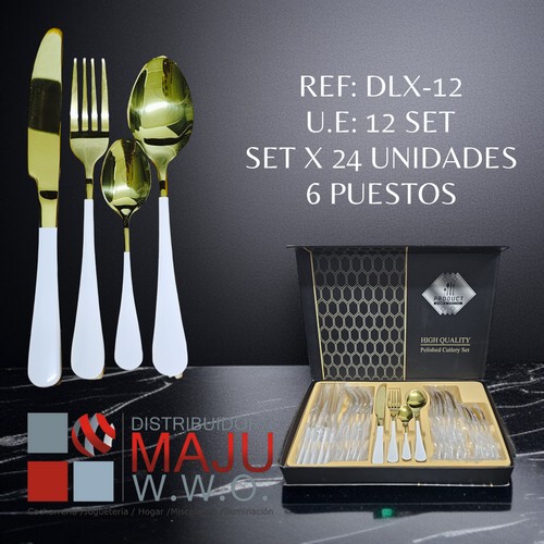 Juego De Cubiertos Dorado Y Blanco De 24Pcs