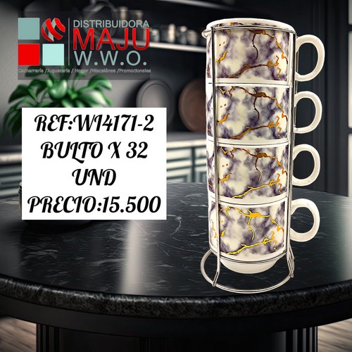 Setde Pocillo X 4 Decoracion Marmol 200Ml