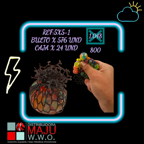 5X5-1 Squishy Biogel En Malla Negra Caja X24Pcs {D