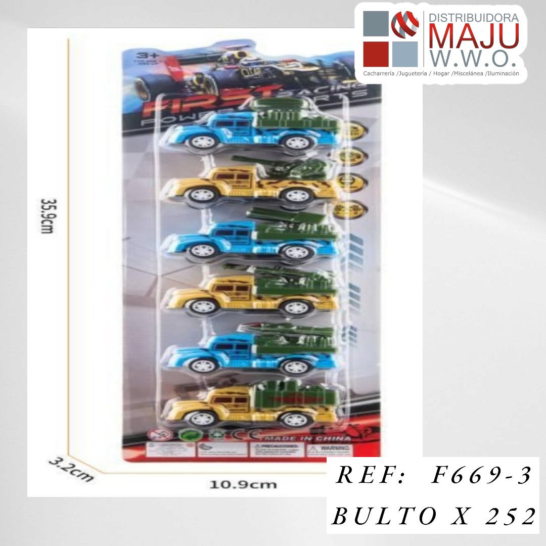 Set 6 De Carros En Blister Mecanismo Manual
