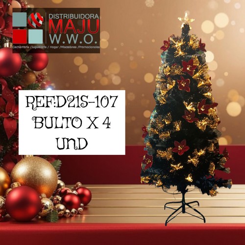 Arbol Navidad 150Cm Fibra Negro Flores Ro