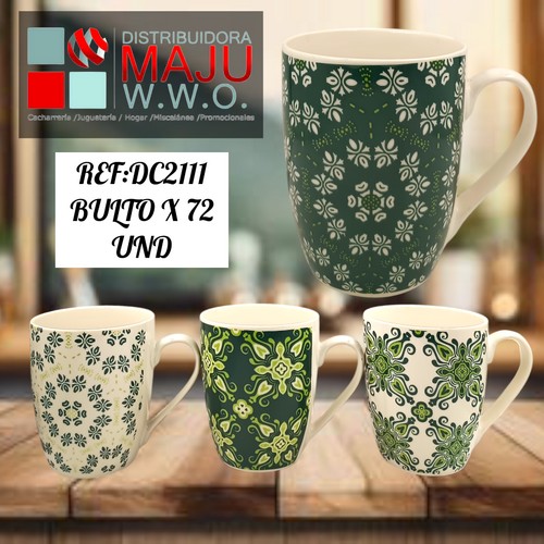 Pocillo Fores Geometricas Verdes De 350 Ml