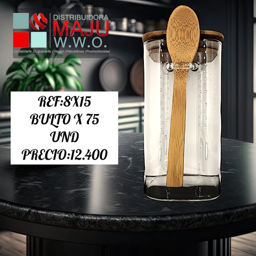 Recipiente En Vidrio Cuadrado Con Cuchara De