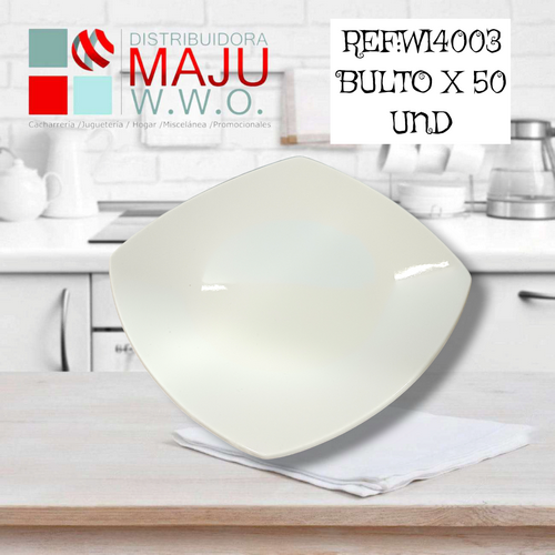Plato Ceramicocuadrado Blanco Elegante De 9