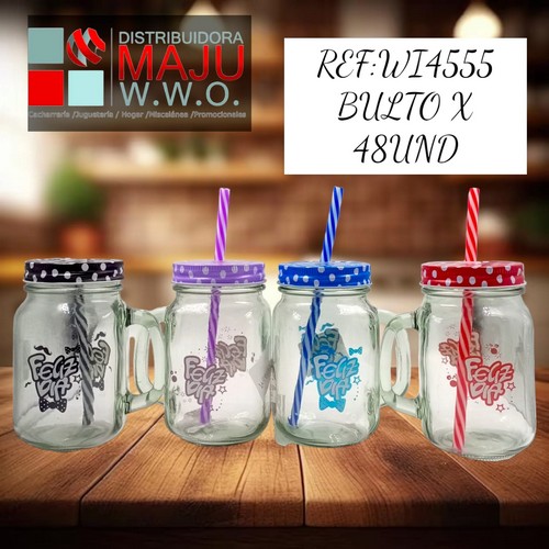 Vaso Pitillos Mason Feliz Dia Colores De 45