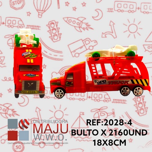 2028-4 Camion Con Carro De Formula1 De Colores Par