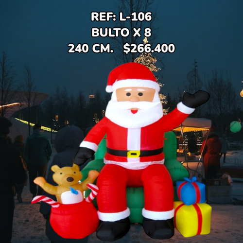 Papá Noel Sentado Inflable De 240 Cm Con Reg