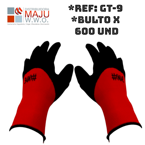 Gt-9 Guante De Trabajo Negro Con Rojo Antideslizan