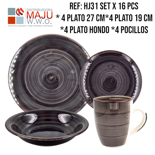 Vajilla Ceramica De 4 Puestos 16 Pcs En Caja
