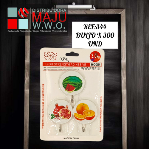 Gancho Adhesivo X3 Diseño Frutas