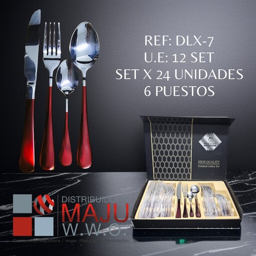 Juego De Cubiertos Plateado Y Rojo De 24Pc