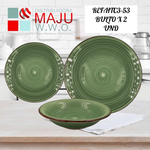 Vajilla De 18 Pcs Verde Claro (Sopero, Sec
