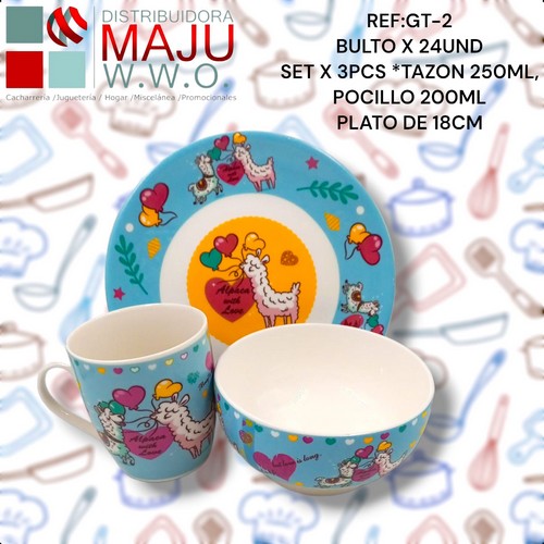 Gt-2-(Llamas Corazon)Vajilla Infantil Con Estampad