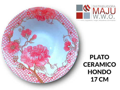 Plato Ceramico Floral Retro Hondo De 17.5X5