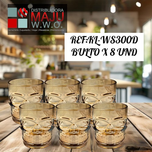Vaso Wiskero Calavera Dorado Caja X6 Pcs 300Ml