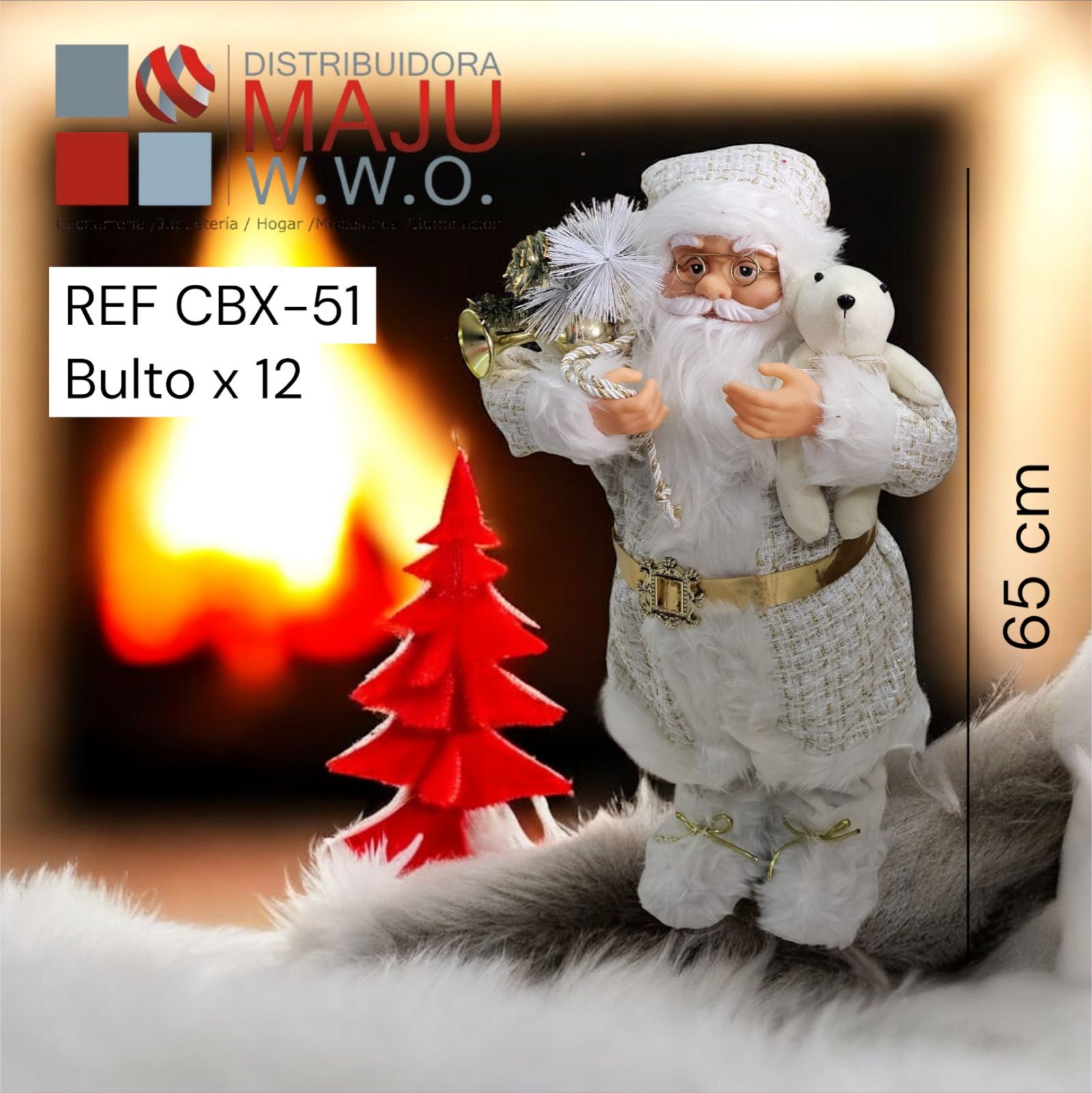 Muñeco De Navidad Santa Claus Blanco Con Li
