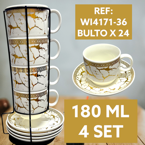 Setde Pocillo-Platos X 4 Diseños Dorados