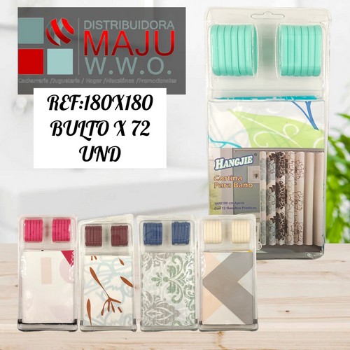 Cortina De Baño Con 12 Ganchos Plasticos S