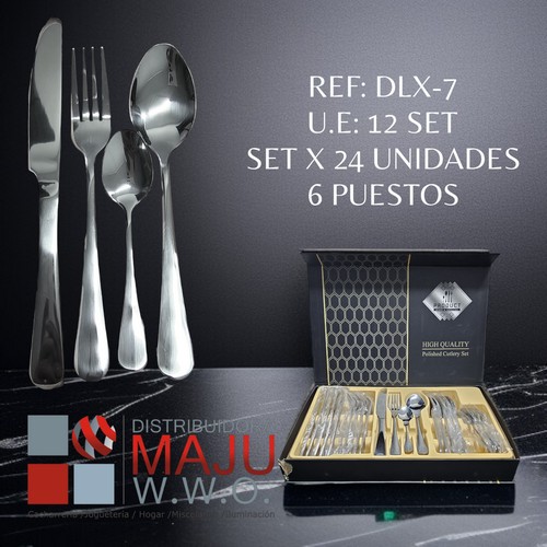 Juego De Cubiertos Plateado De 24Pcs X6 Pues