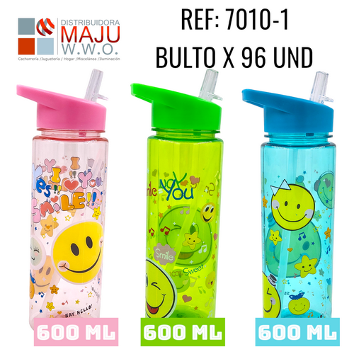 7010-1 Botilo 600Ml Redondo Caritas Colores {Do854