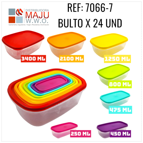 7066-7 Recipiente Plastico Para Comida X 7Pcs De 2
