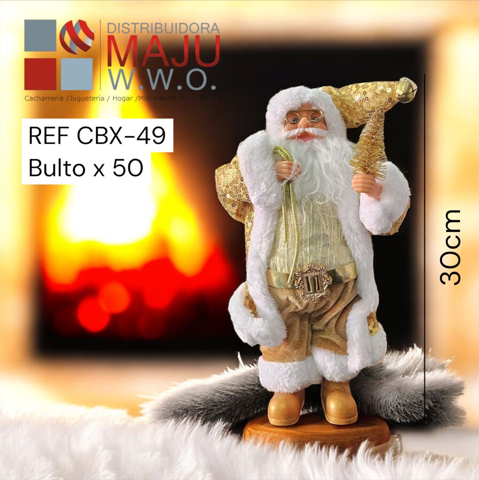 Muñeco De Navidad Santa En Dorado Con Bolsa