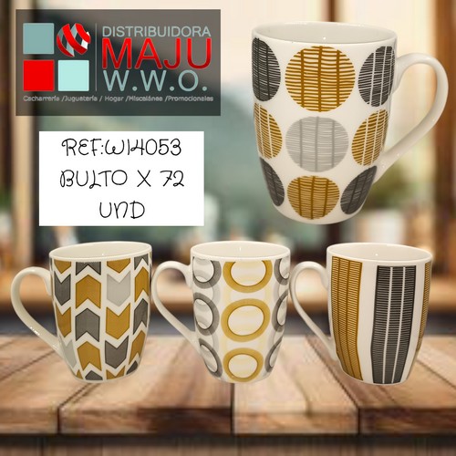Pocillo Ceramico Diseños Plata Y Dorado De