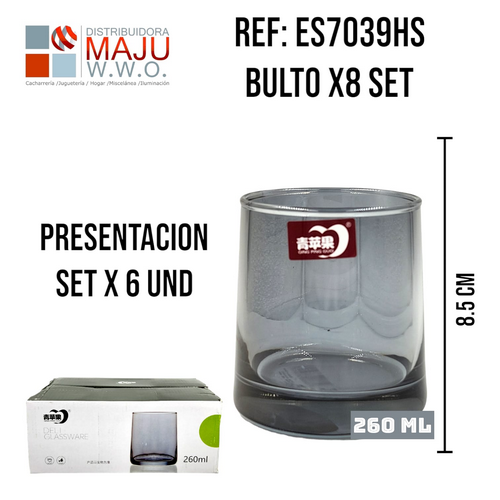 Vaso Wiskero Liso Caja X6 260Ml Negro