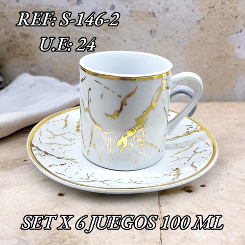 Plato Con Pocillo X 6 Diseño Marmol 100Ml