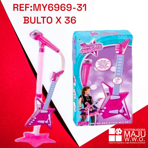 Microfono Y Guitarra Infantil Rosa Estre