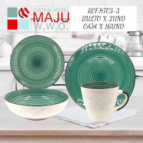 Vajilla De 16 Pcs 4 Puestos Color (Verde) P