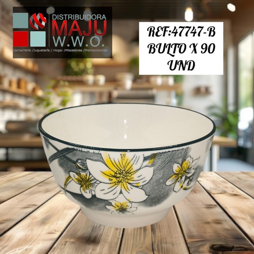 Tazon Ceramico Con Flores Multicolor De 30