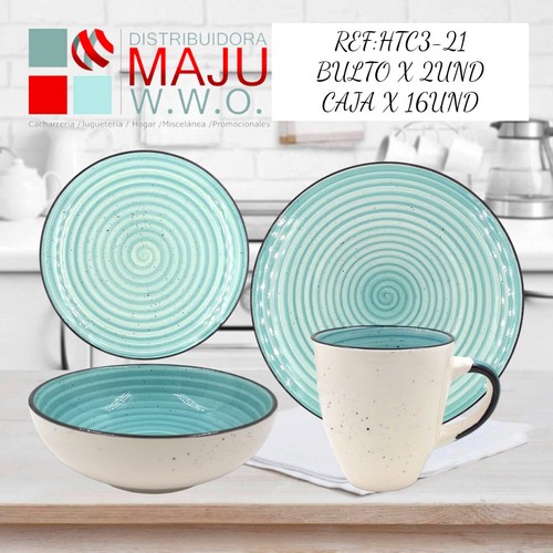 Vajilla De 16 Pcs 4 Puestos Color (Azul Pa