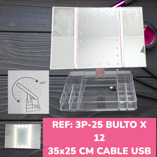 Espejo Grande Tocador 3 Divisiones Con Luz Y