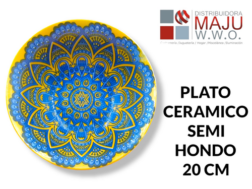 Plato Ceramico Hondo Redondo Mandala De 20X