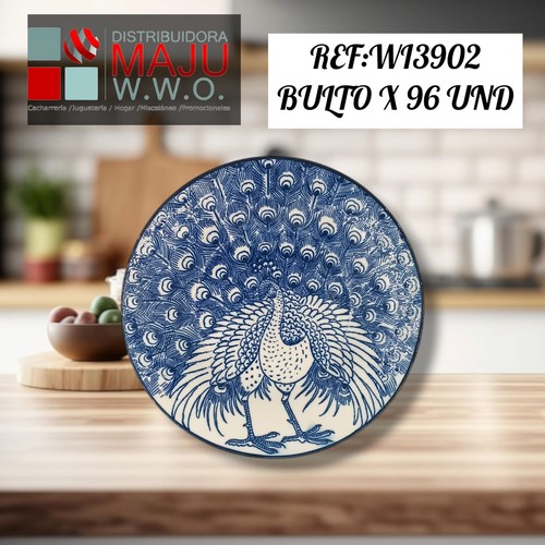 Plato Ceramico Redondo Estampado (Pavo Real
