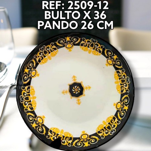 Plato De Ceramica Pando Decoracion Negra Y
