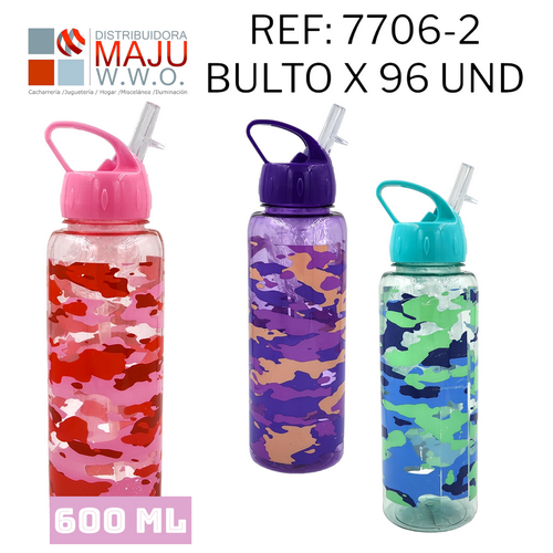 7706-2 Botilo 600Ml Redondo Camuflado Colores {Do8