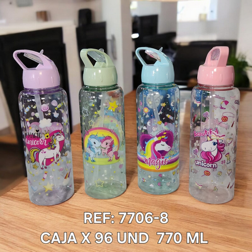 Botilo 770 Ml Redondo Decoracion Unicornio