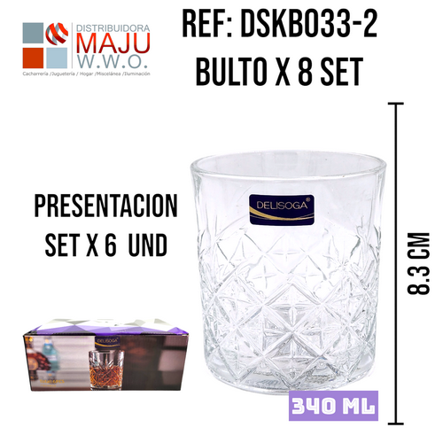 Vaso Wiskero Grande Con Aristas Transpar
