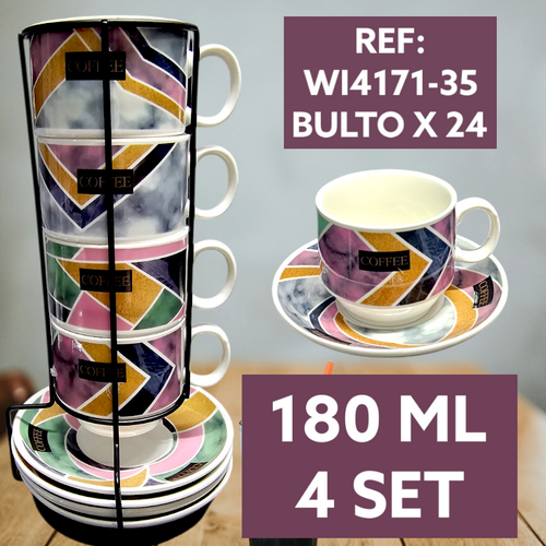 Setde Pocillo-Platos X 4 Diseños Figuras
