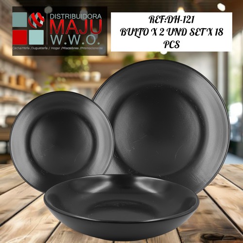 Vajilla Ceramica Artesanal Color Negro De 6